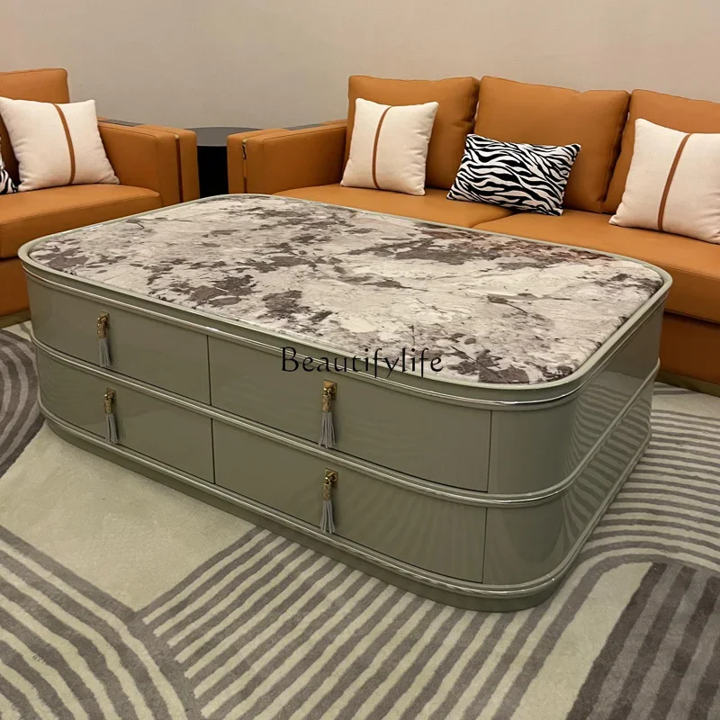 Итальянский светлый роскошный журнальный столик с мраморной поверхностью