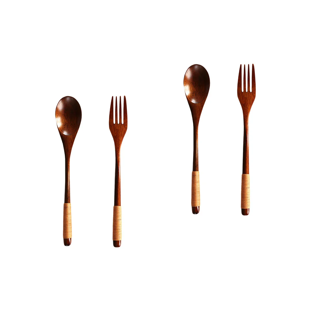 

2pcs Wood Fork with Spoon Convenient Tableware Durable Flatware for Daily Use