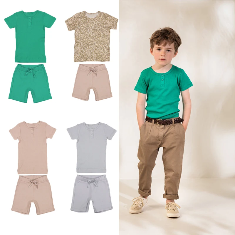 

Summer newborn baby suit baby boy girl cotton shorts split clothing baby casual cotton top solid color short sleeve baby shorts