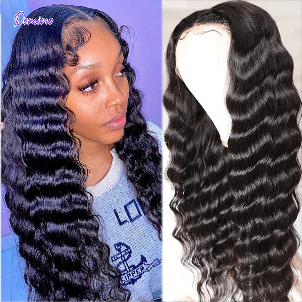 Loose Deep Wave Lace Front Wig Human Hair 13X4 Transparent Lace Frontal Wigs For Women Deep Wave Remy Hiar Wig 30 Inch 180%