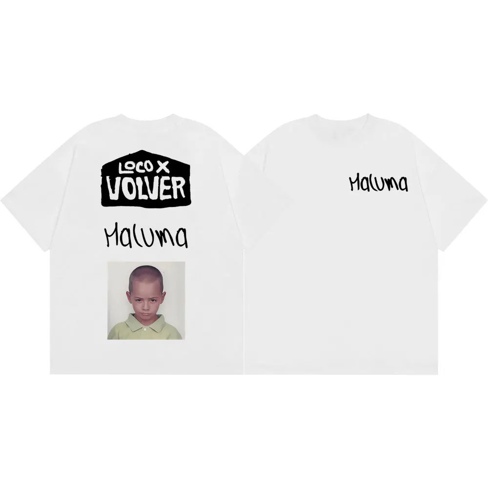 Фото Футболки с графическим принтом Rapper Maluma 2026 New Album Loco X Volver, модные уличные футболки, трендовые футболки для мужчин и женщин, повседневные свободные футболки №2