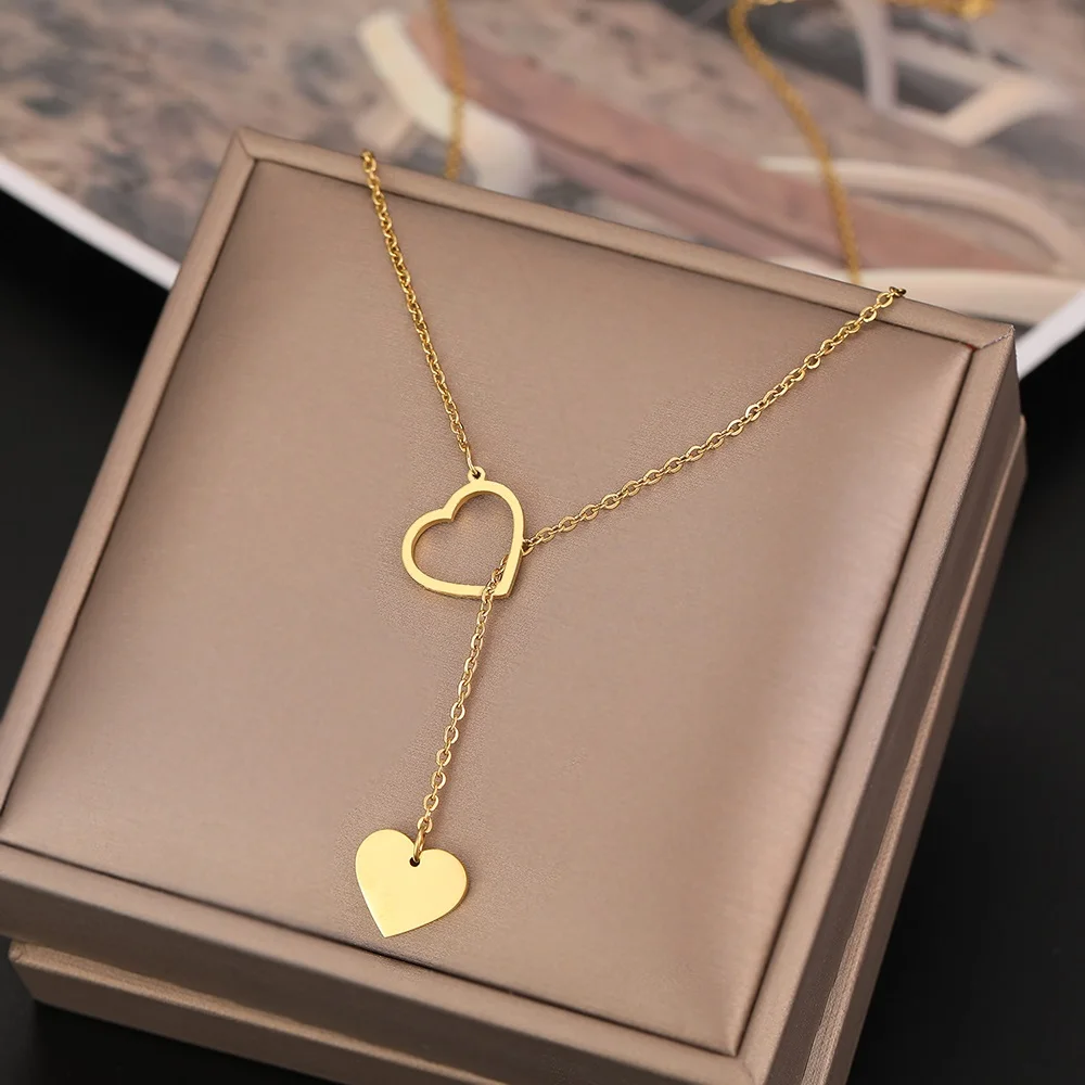 

Long Pendant Heart-Shaped Necklaces Pendants For Women Simple Design Necklace Stylish Stainless Steel Jewelry Party Gift
