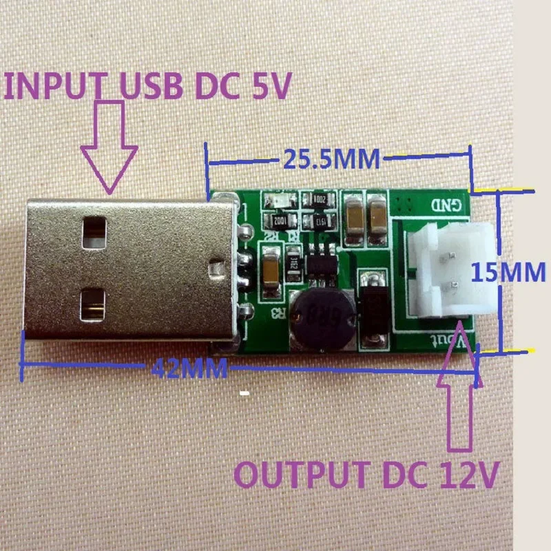 2 шт. DC преобразователь постоянного тока с USB 5 В до 12 Повышающий Модуль XH2.54 Pin 20 см