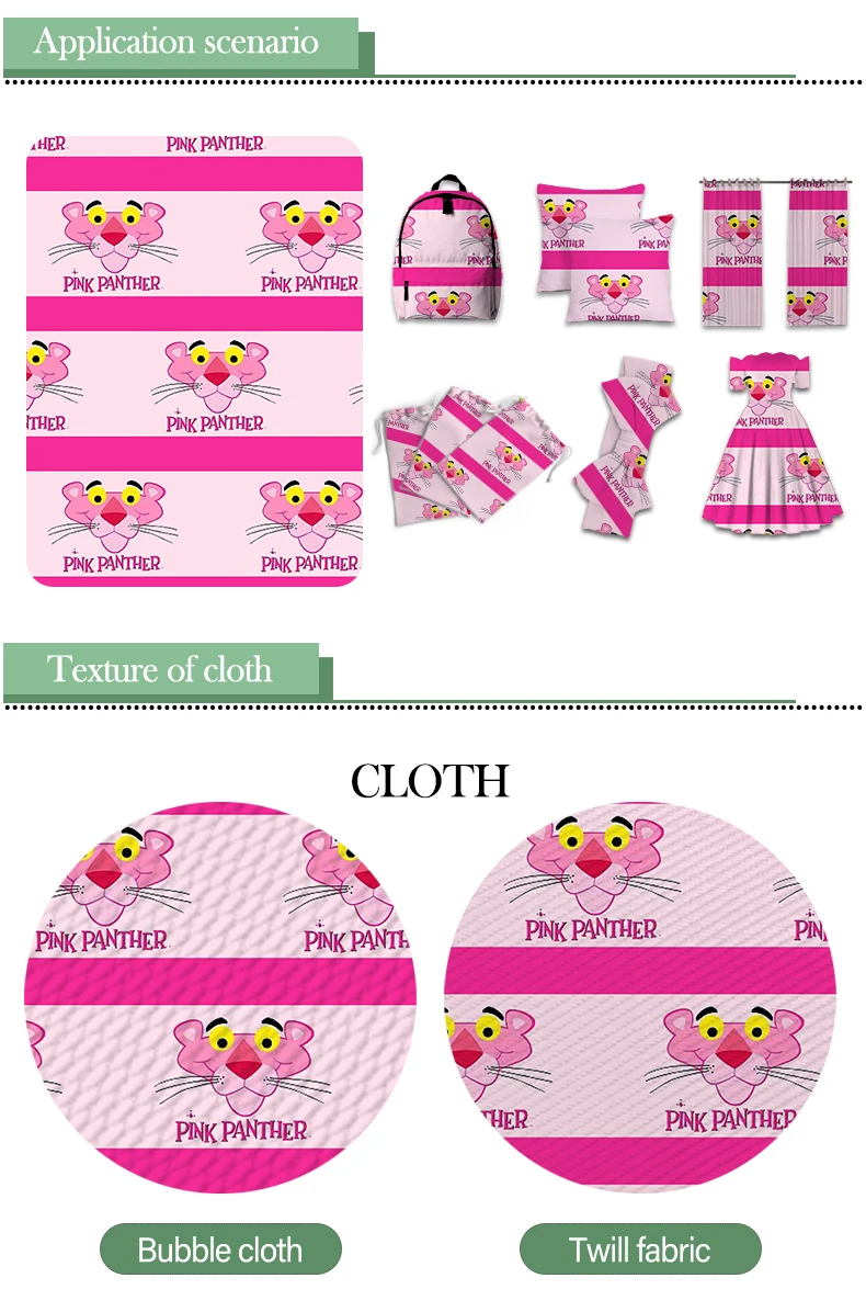 

50*145CM Fabric Cartoon Panther Theme The Pink Printed Polyester Cotton Twill Fabric Patchwor Printed