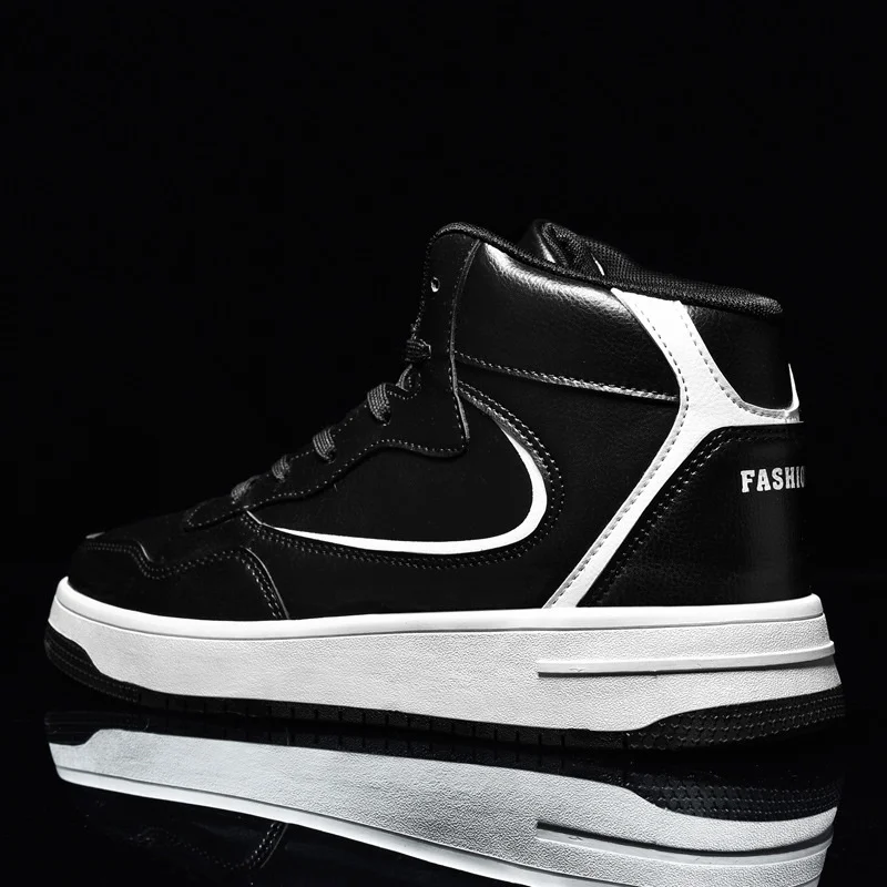 

2022 Mens Leather Sneakers Black High Top Men Shoes Casual Ankle Zapatos De Hombre Casuales Cuero Hip Hop Shoes Size 36-48