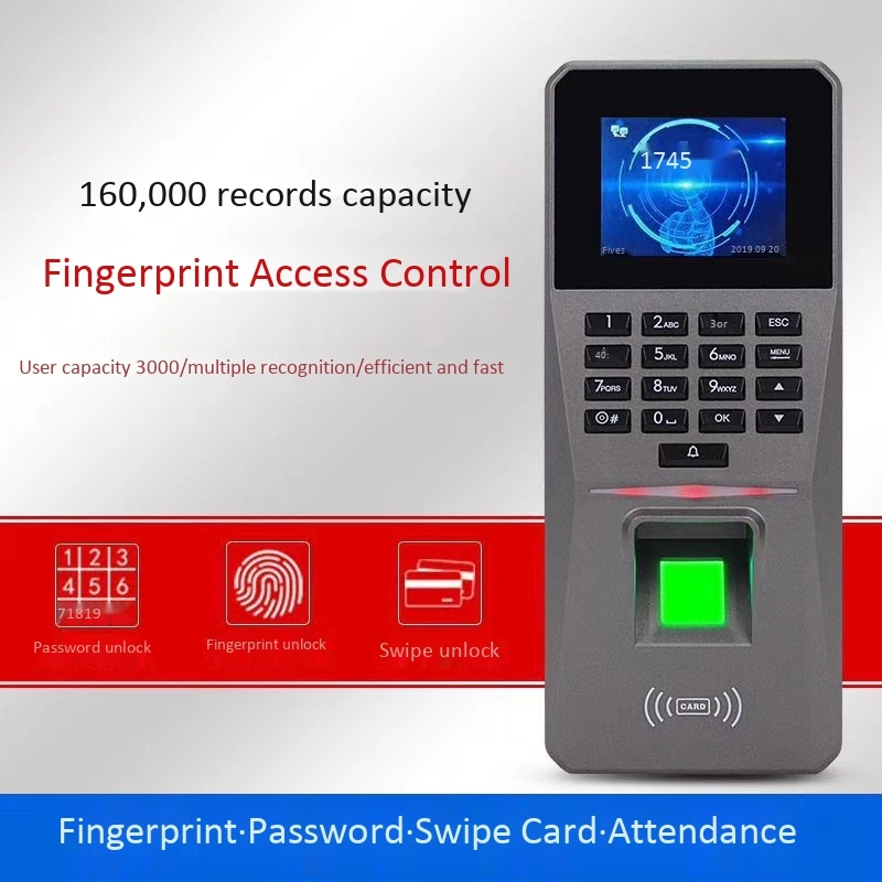 

Fingerprint Time Attendance 2.4 Inch Screen 3000 Capacity Access Control Supports Fingerprint Password Card Recorder