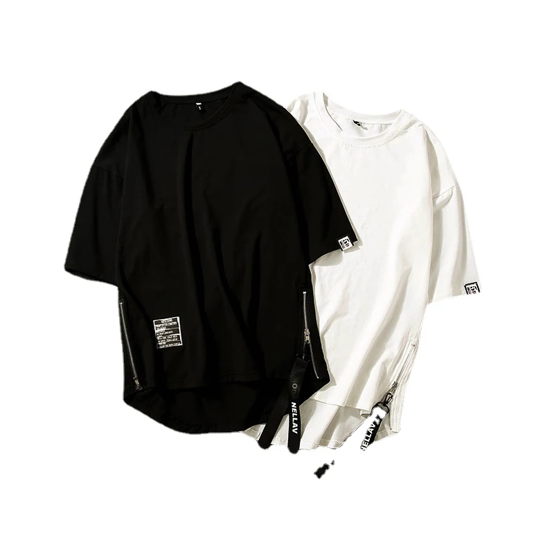 

Short Sleeve Mens Top Trendy Hip Hop Side Zipper Short Sleeve TShirt for Men