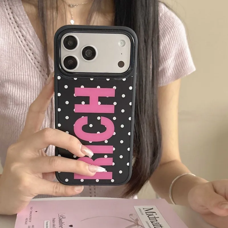 Фото Модный чехол для телефона в горошек RICH с держателем для карт для iPhone 15 16 17 Pro Max, противоударный защитный чехол в стиле Y2K с защитой камеры №4