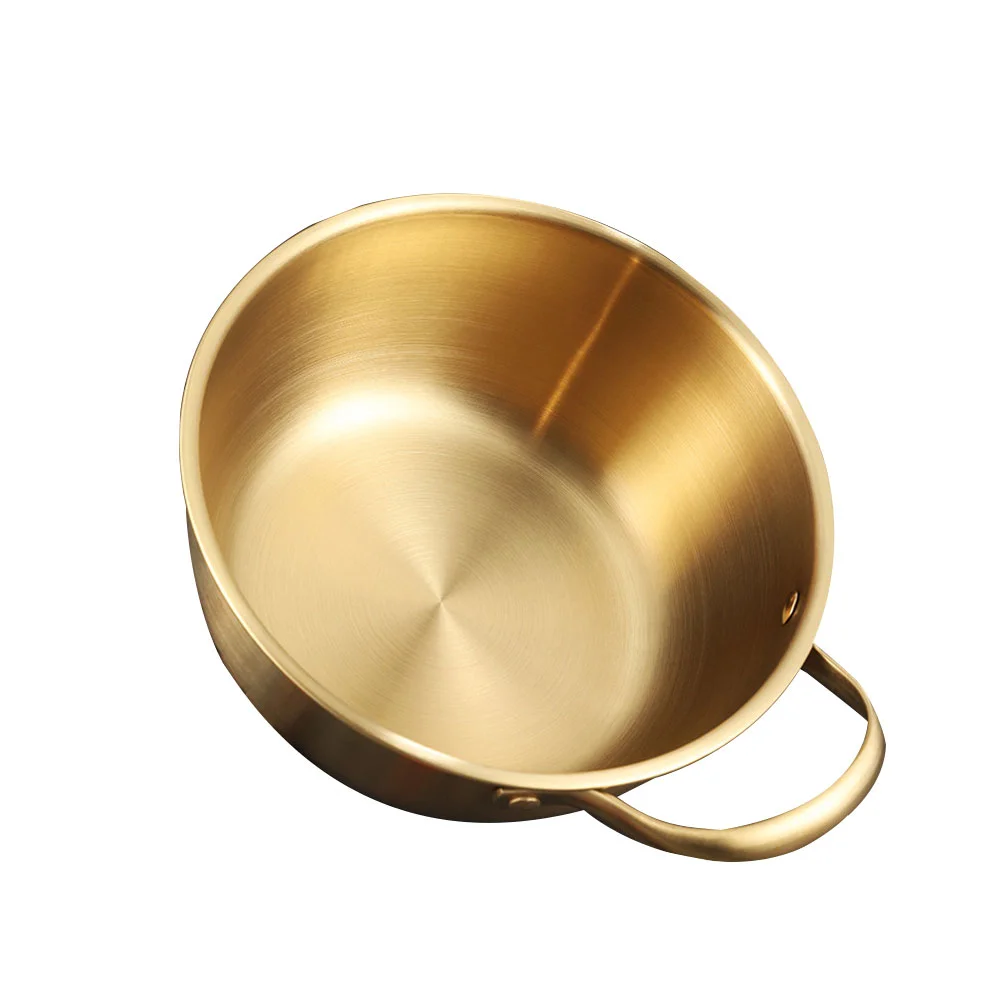 

1Pc Practical Kitchen Stockpot Single-handle Soup Pot Instant Noodles Pan (Golden)