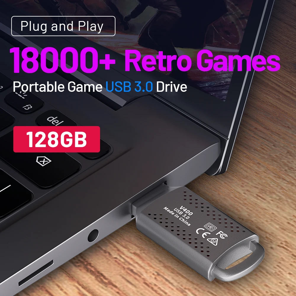 Kinhank Plug and Play 128G Портативный U-диск USB 3.0 Retrobat System 18000 игр с 50 эмуляторами для