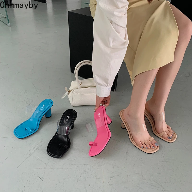 

2022 New Clip Toe Women Slipper Summer Outdoor Thick Heel Slides Shoes Fashion Ladies Dress Sandals Shoe zapatillas de mujer