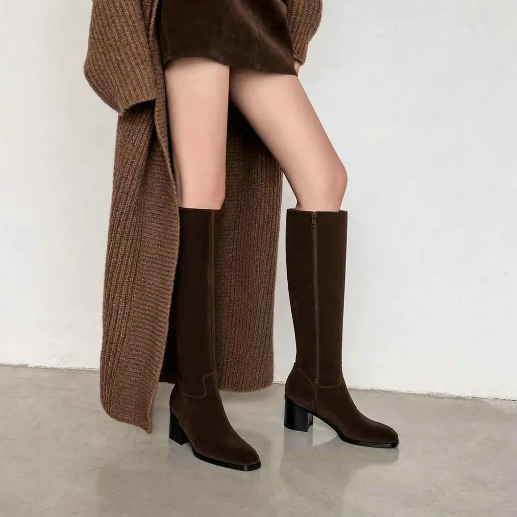 ESVEVA Fashion News Женские высокие сапоги из замши, зимняя женская обувь на высоком каблуке, осенние мотоциклетные сапоги в западном стиле, размеры 34-43. (art.: 3920dcf47c6ee) - 3920dcf47c6ee