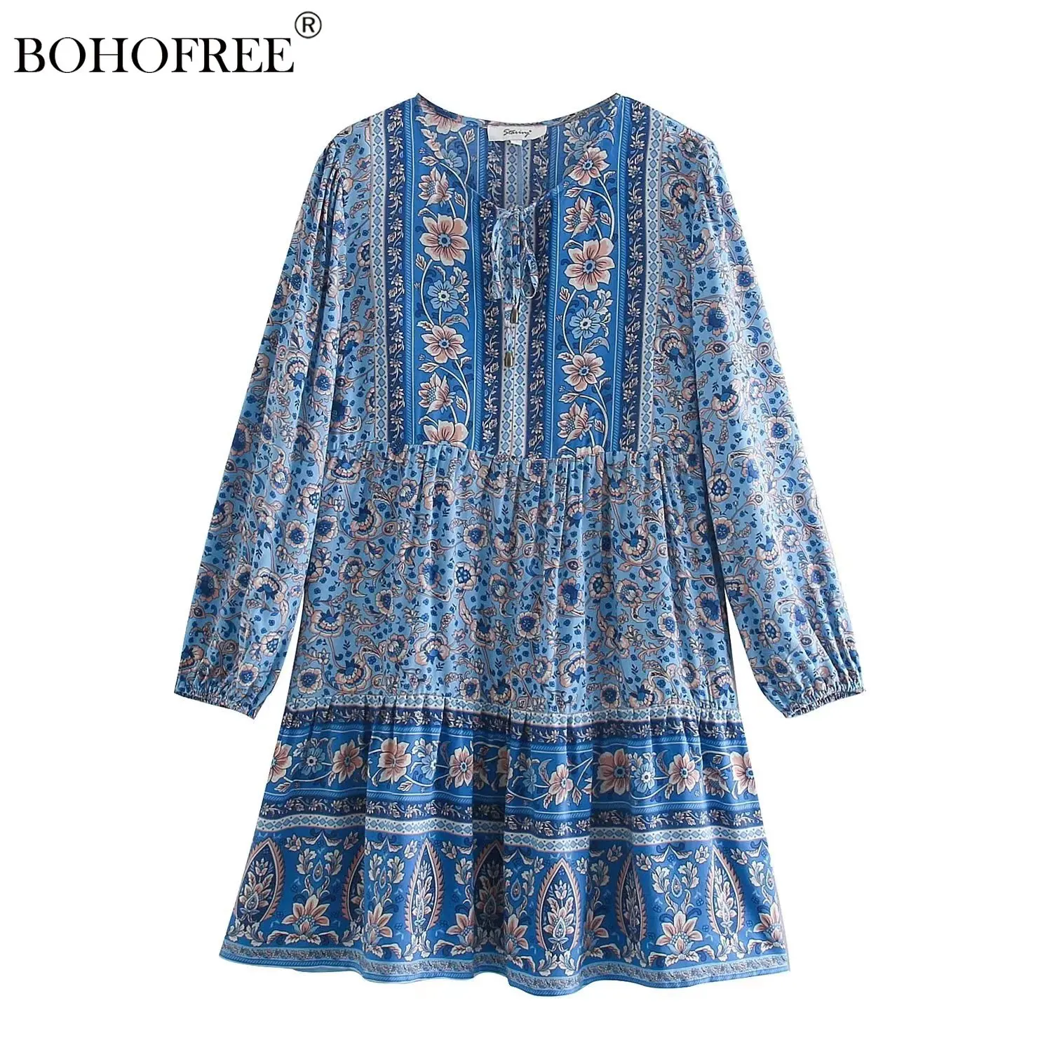 Boho Midi Dress Long Sleeve Rayon 