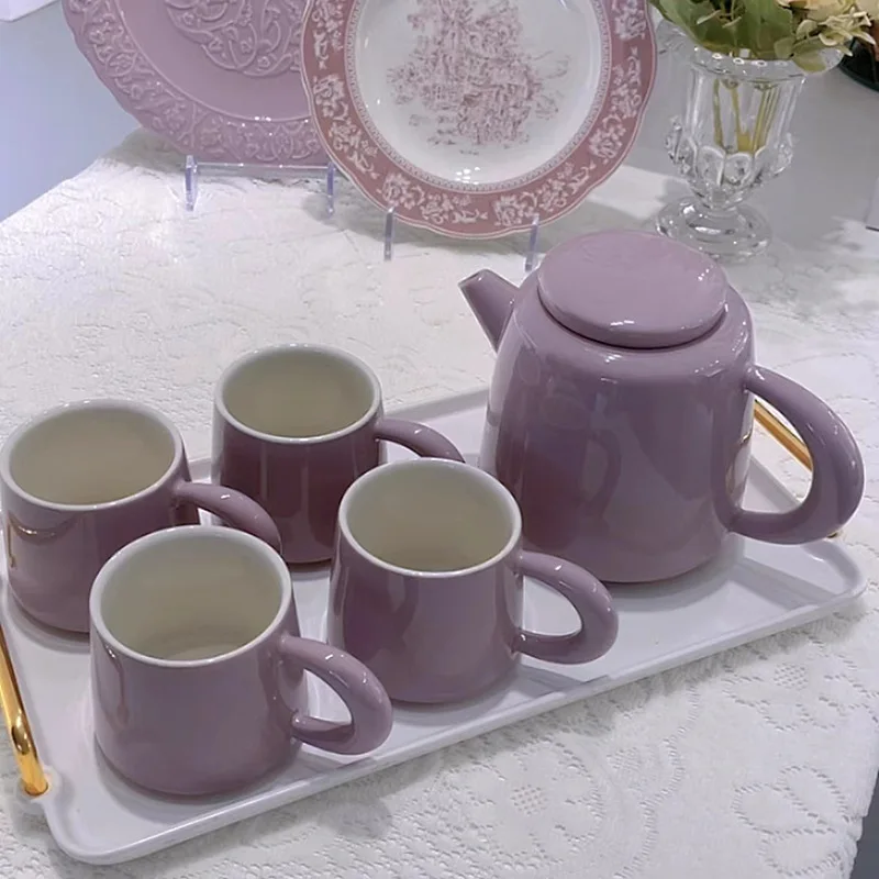 

Nordic Style Kettle Tea Cup Set Ins Style Household Water Cup Ceramic Water Set Tea Set with Holder