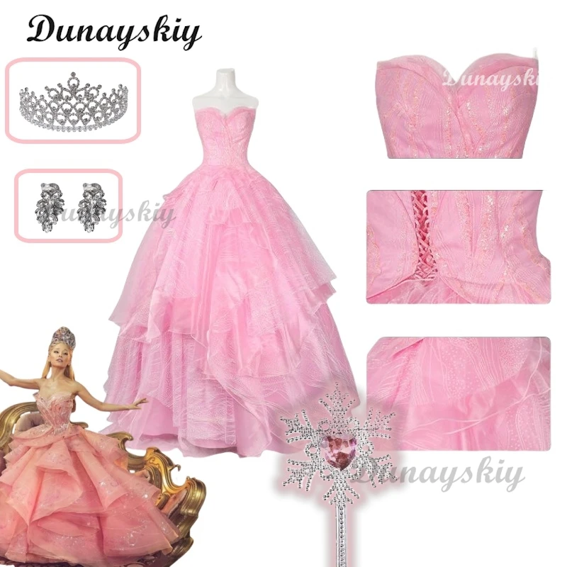 Glinda Wicked Косплей Костюм Маскировка Взрослых Женщин Розовое Платье Halo Ролевая Игра