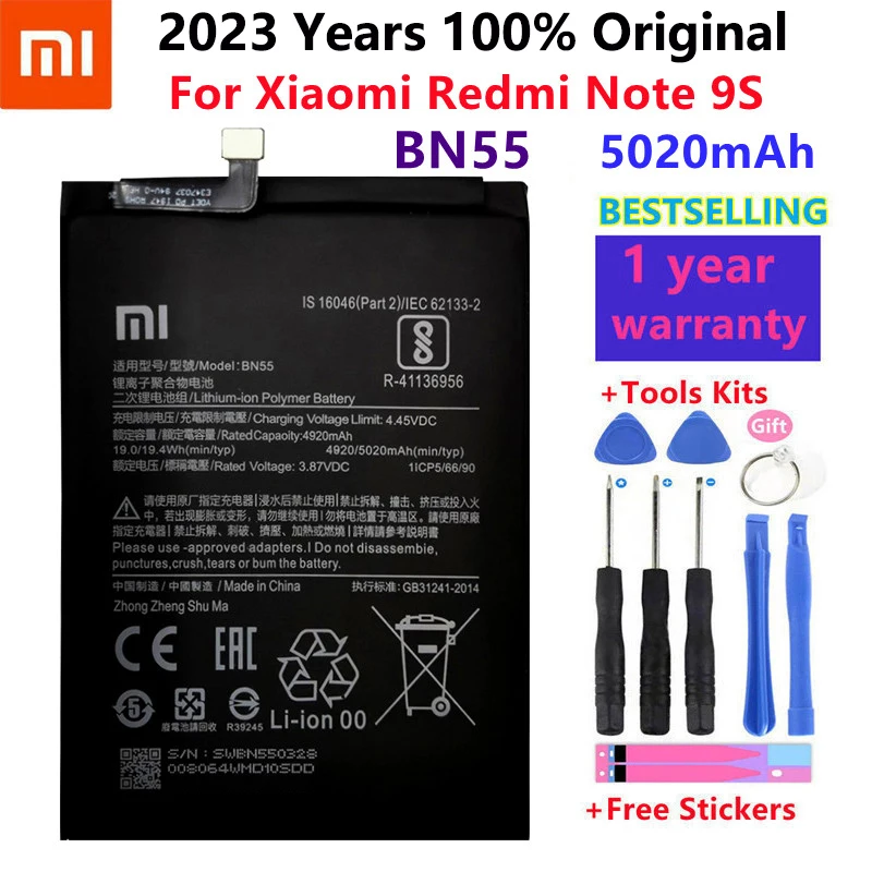

100% Original 5020mAh Replacement Battery For Xiaomi Redmi Note 9S Note9S BN55 Genuine Phone Battery Batteries Free Tools