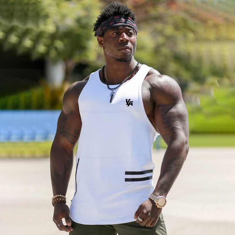 

Summer New Streetwear Casual Men's Vest Wide Shoulder Round Neck Sleeveless Fashion Top Fitness Quick Dry Sportswear
