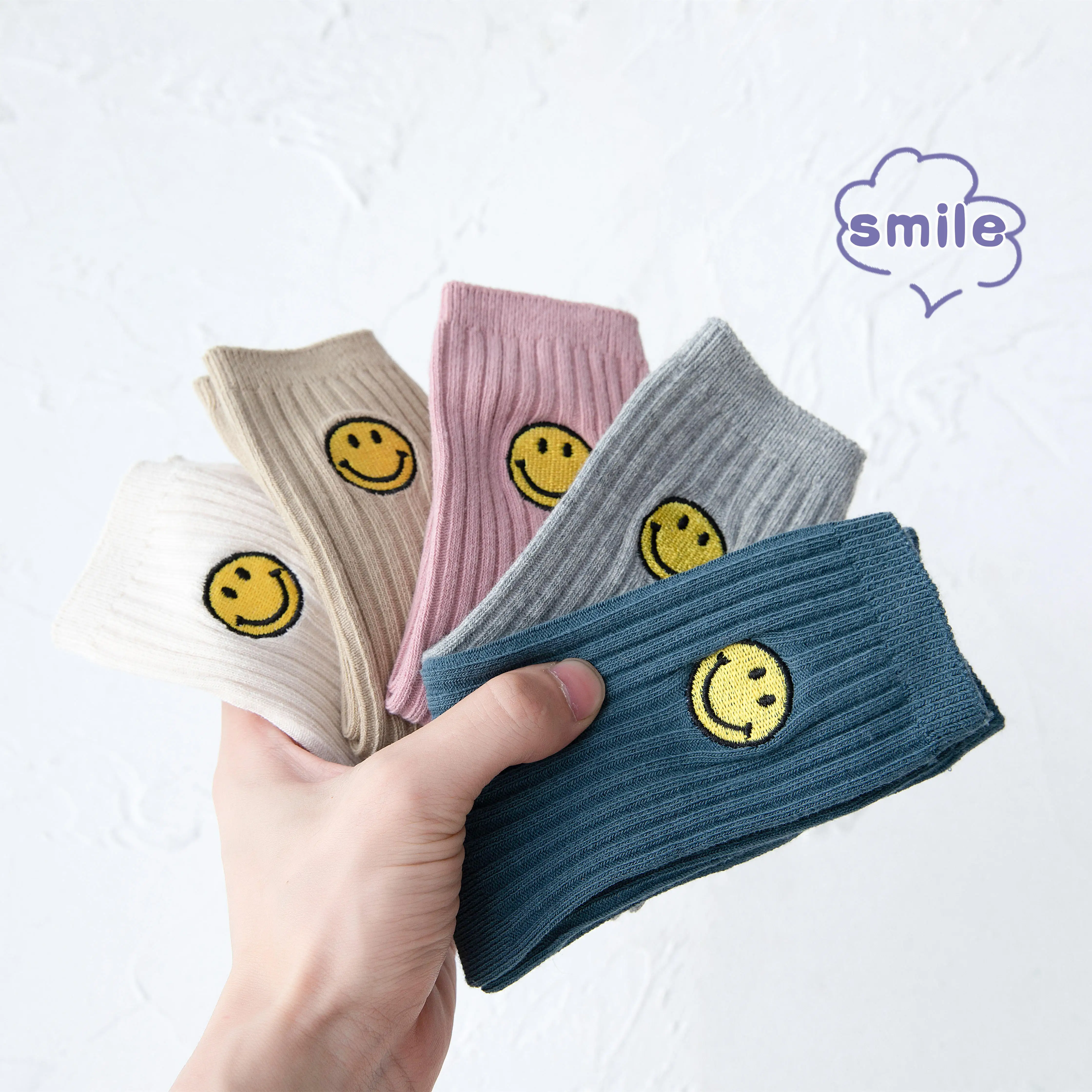 5 Pairs/Lot 22 New Children's Socks Cute Cartoon Yellow Smiley Kids Socks Soft Cotton Autumn Girls Tube Socks Boys Sports Socks