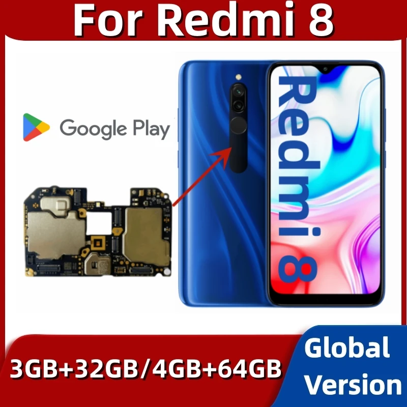 32GB 64GB Motherboard For Xiaomi RedMi 8 Motherboard Mainboard Logic Board Global Version Work Well Unlocked Main Circuits Board enlarge
