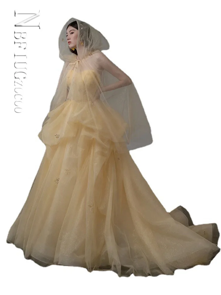

Wedding Dress Spaghetti Strap Tulle Long Evening Dress Ball Gown Quinceanera Dresses Backless Birthday Prom Gowns