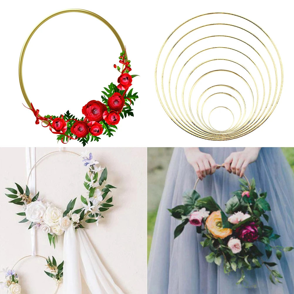 5cm-40cm Gold Dream Catcher Rings Metal Hoops Macrame Floral Craft Hoop Hanging Wreath DIY Home Decor 10pcs hoops crafts - купить по