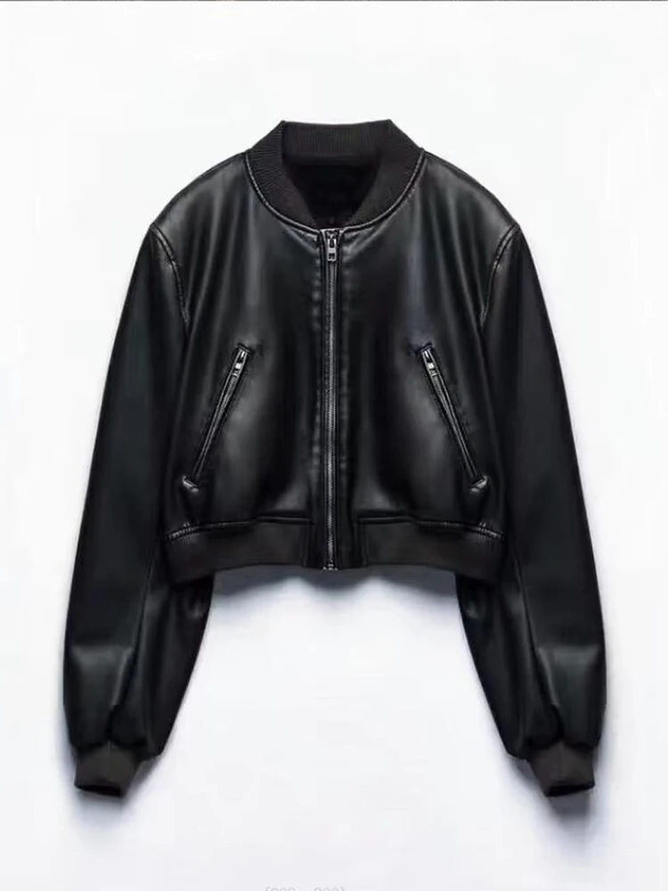 

Женская куртка из искусственной кожи, винтажная мотоциклетная куртка большого размера с длинным рукавом, верхняя одежда, шикарные топы, вес...