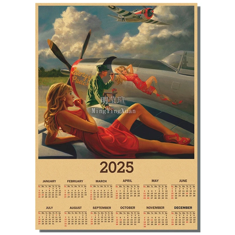 

Винтажный постер с сексуальной девушкой-календарем 2025 года, ретро-крафт-принт, эстетика домашнего декора, настенные картины, настенная роспись для украшения комнаты в баре