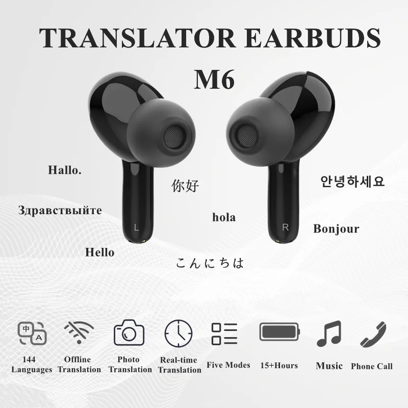 

Wooask M6 Instant Language Translator Earbuds Smart Voice Translation Earphone Real Time Translate Headset for Travel Business