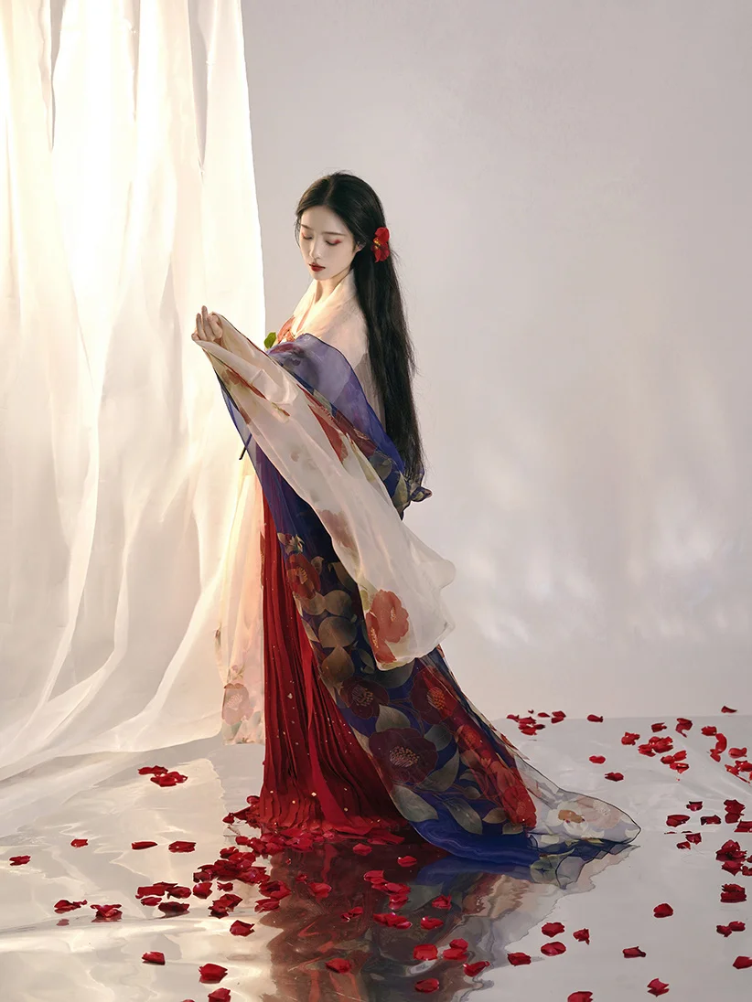 Женское платье с вышивкой династии Тан цельнокроеное большим рукавом рубашка