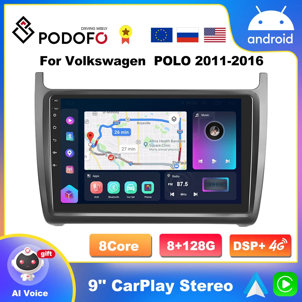 

Автомобильный мультимедийный видеоплеер 4G CarPlay для Volkswagen POLO 5 2008-2015, Android радио, 2din, DSP, GPS-навигация, стерео