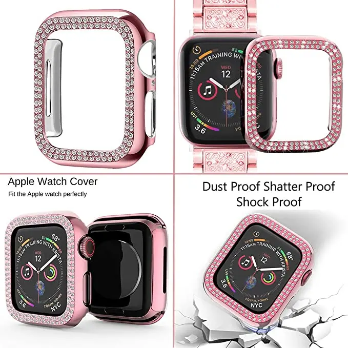 Strap+Case for Apple Watch Band 45/4244mm 38/40/41mm Women Metal Strap+ Diamond Protective Case For iWatch Series 7 6 4 5 3 2 SE