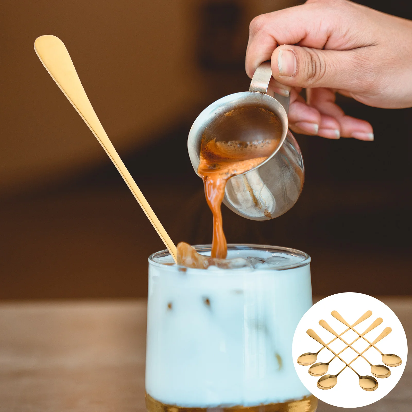 

6 Pcs Korean Spoon Ice Scoops Coffee Spoons Stainless Steel Long Handle Dessert