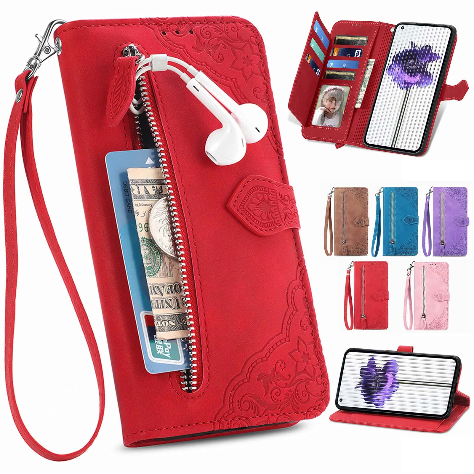 Флип-кожаный кошелек для телефона с молнией Doka на ремне для OPPO Reno 4 4Z 5 5Z 5A 6 Pro Plus 6Z 7 SE 7A Reno7 5G Find X2 Neo X3 X5 Lite.