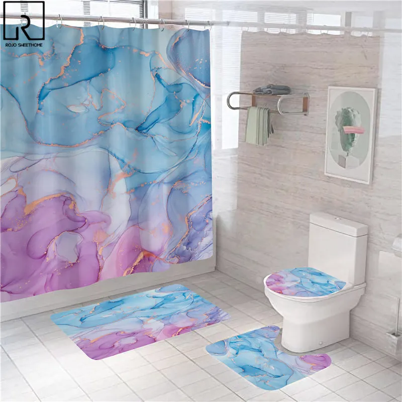 

Роскошная занавеска для душа, синяя, розовая, Мраморная декоративная занавеска, s угловая ткань, крышка для туалета, экран для ванной комнаты...