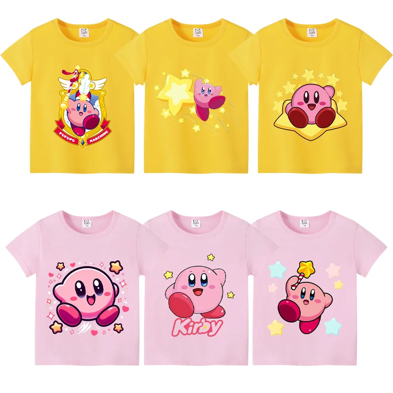 Фото Kirby, летние топы с короткими рукавами, красочная рубашка, круглая футболка с круглым вырезом, хлопковая красочная футболка с принтом, одежда с героями мультфильмов, повседневная одежда №1
