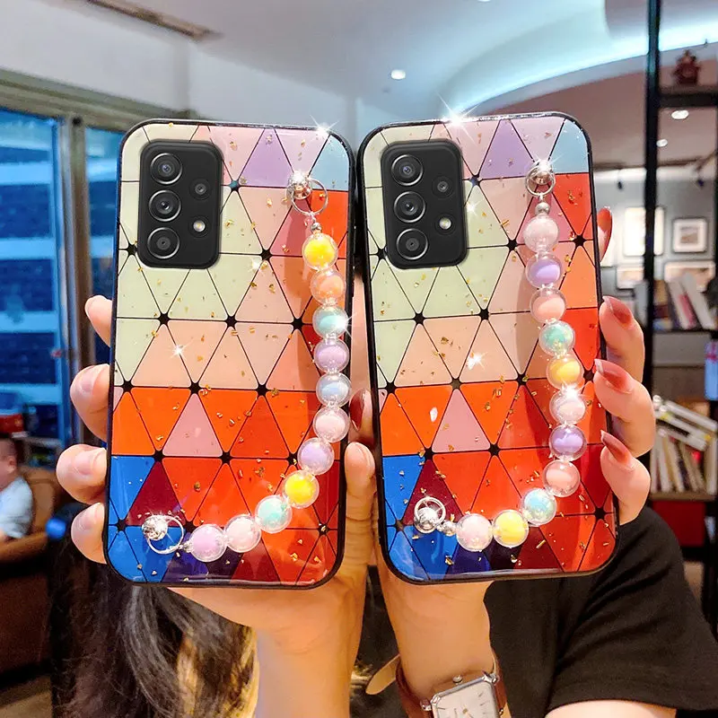 Luxury Plush Colorful Love bracelet Phone Case For Samsung Galaxy A32 A50 A11 A21S A31 A71 A52 A72 A51 Chain Wrist Strap Cover
