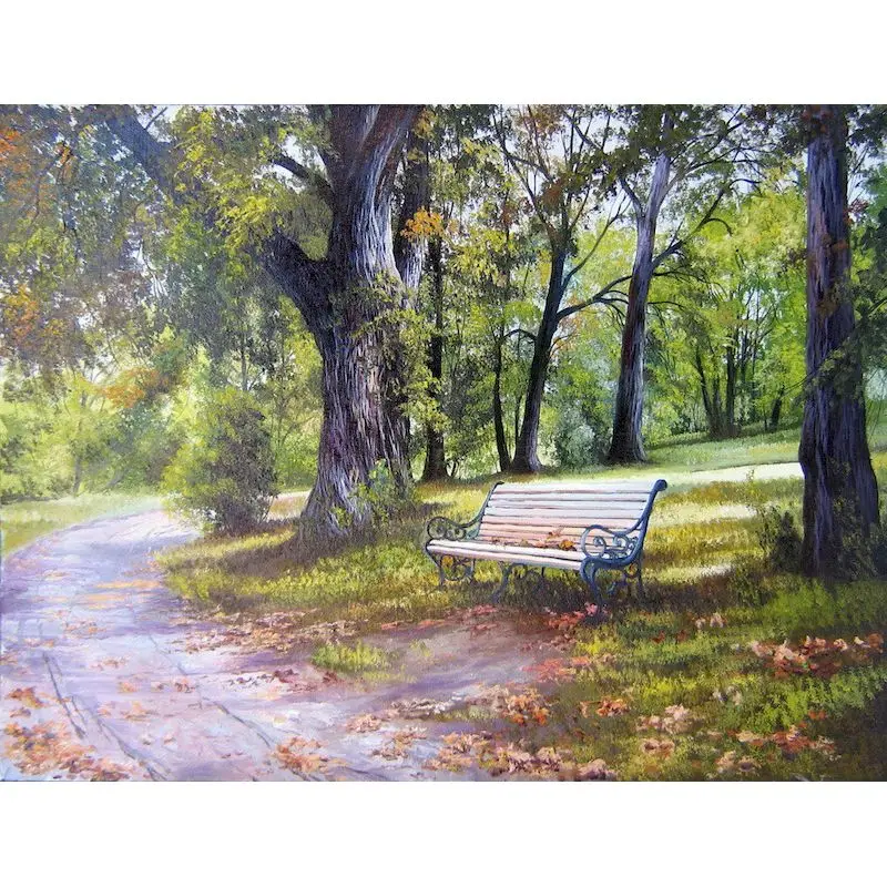 

GATYZTORY Frame Oil Painting By Numbers Park Seat Landscape DIY Paint By Numbers Canvas Painting Handpaint Number Painting Gift