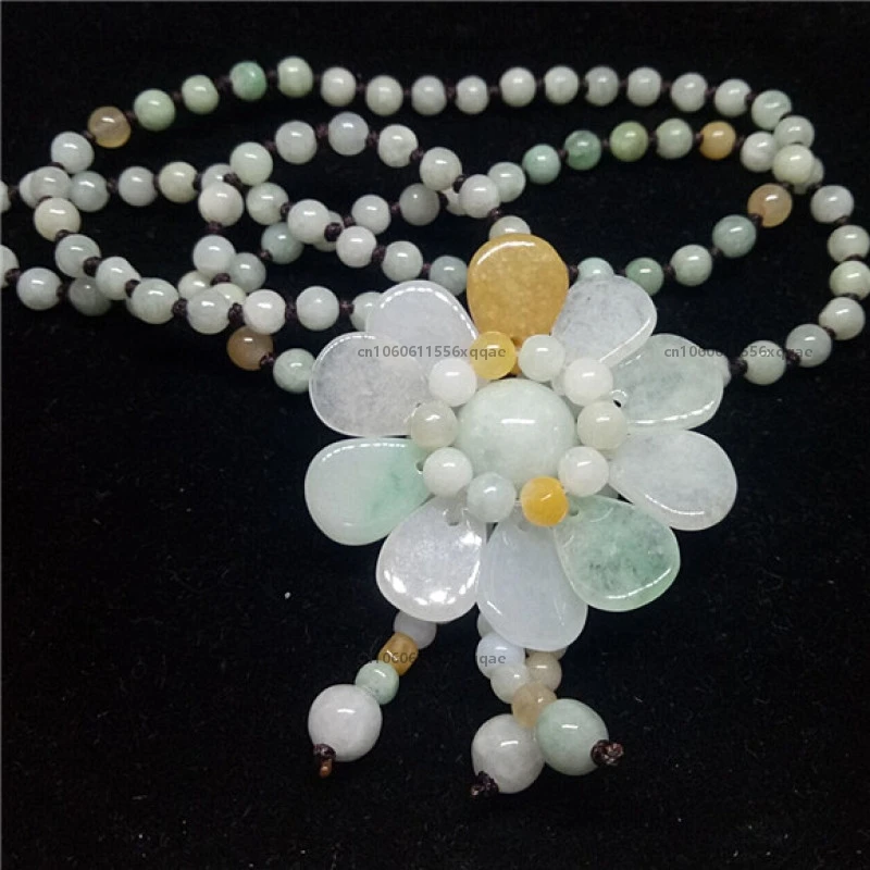 

Pendant Necklace Natural A Emerald Jade Sweater chain flowers