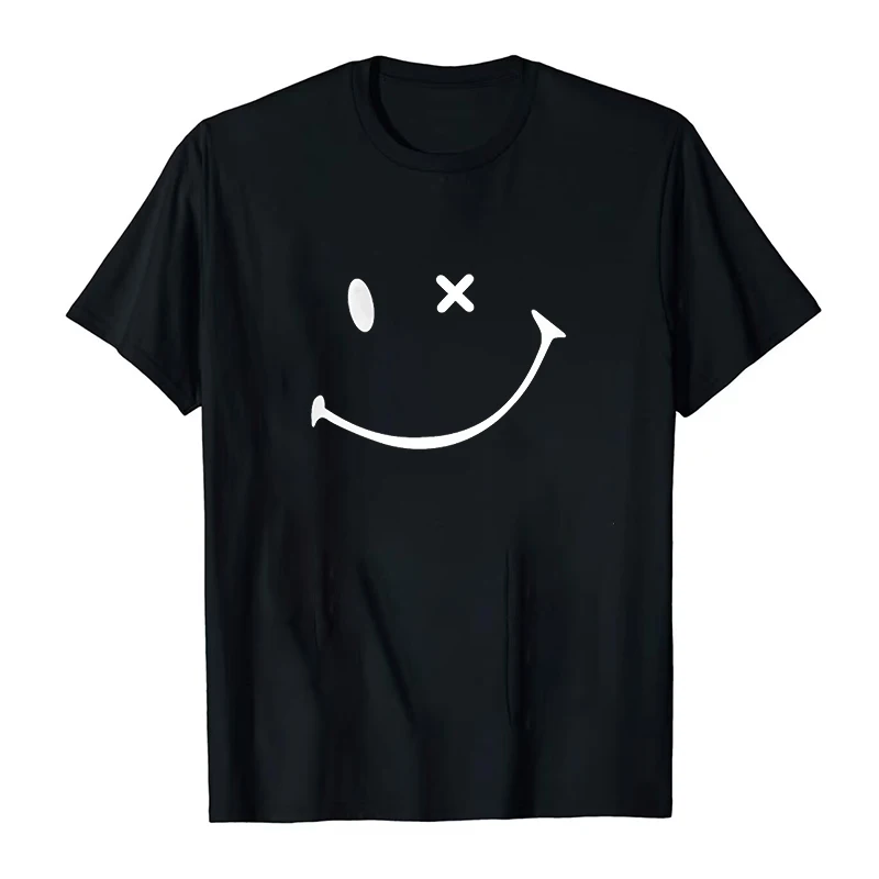 

Men's Large T-shirt Vintage Print Cartoon Smiling Face Black Top Casual Fashion Cotton Summer T-shirt Unisex