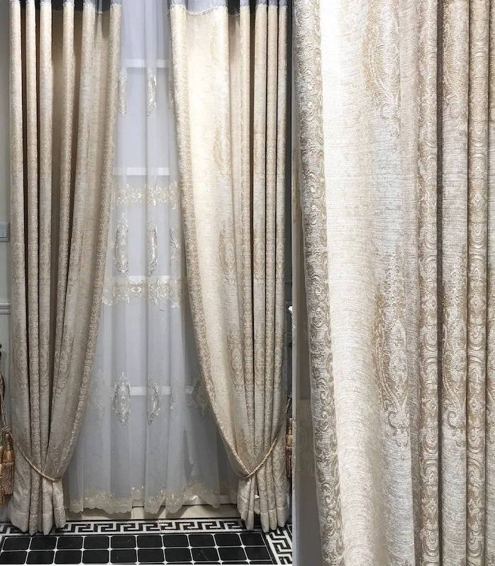 

2022 European style luxury simple modern thick cotton rope flannel jacquard high-end curtain living room bedroom