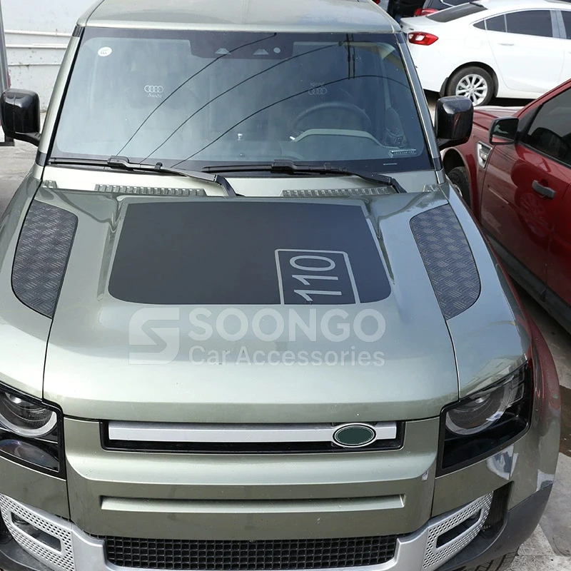 Фото Для Land Rover Defender 90/110/130 2020-2026: Комплект декоративных наклеек на капот и полос на кузов автомобиля №2