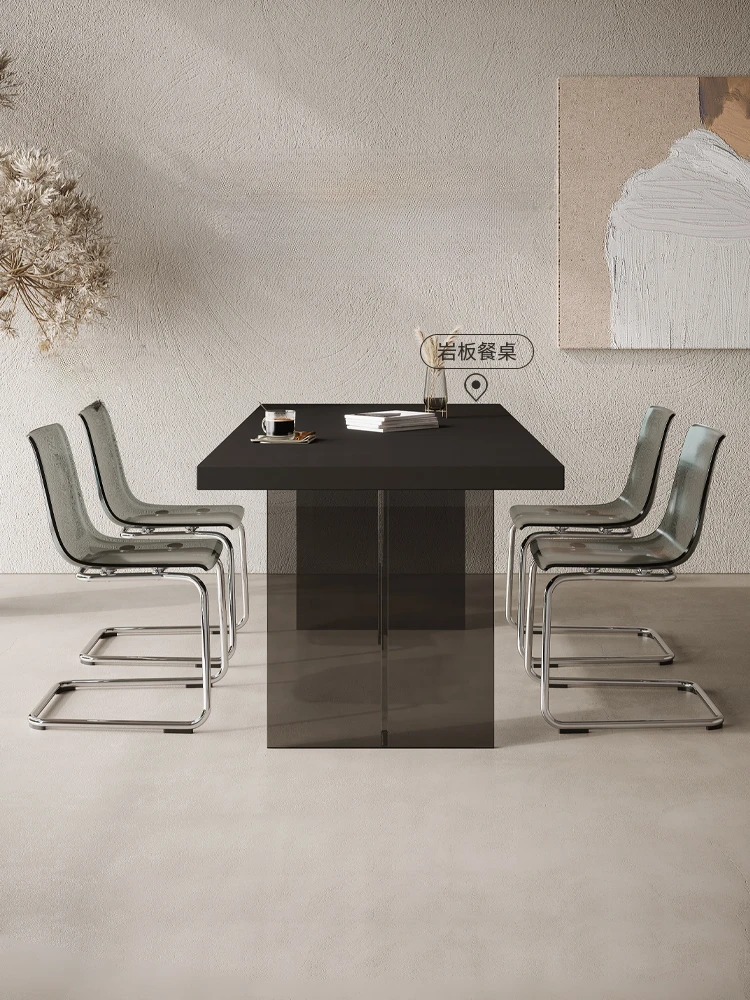 w restauracji z kamiennej płyty czysta czerń akrylowe zawieszenie prostokątne nowoczesne małe mieszkanie restauracja domowy stół do jadalni