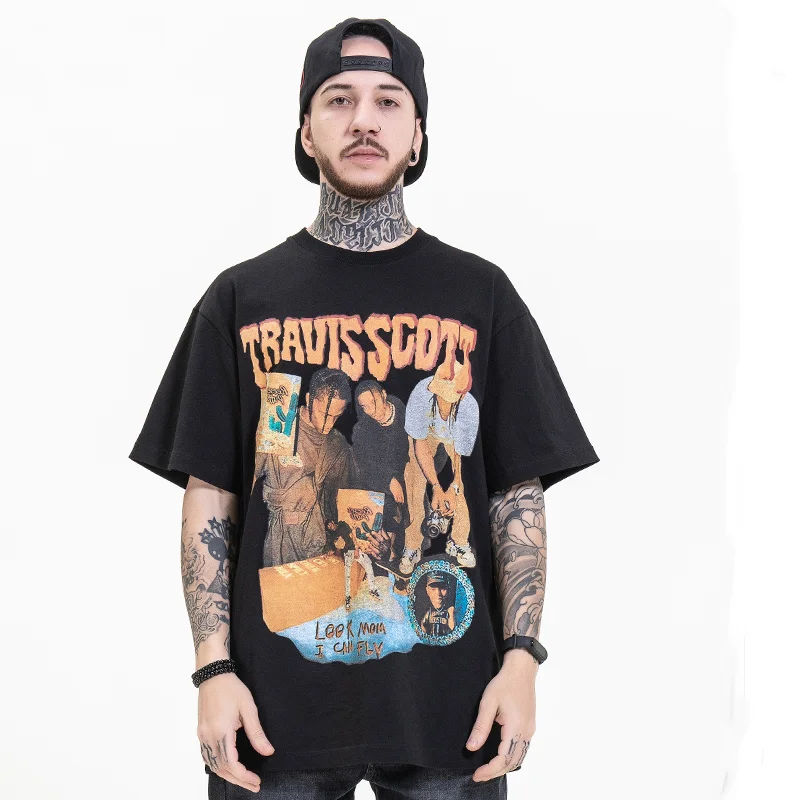 

Футболка мужская оверсайз в стиле хип-хоп, хлопковая рубашка с принтом рок-певицы, топ свободного покроя в стиле Харадзюку, с коротким рукав...