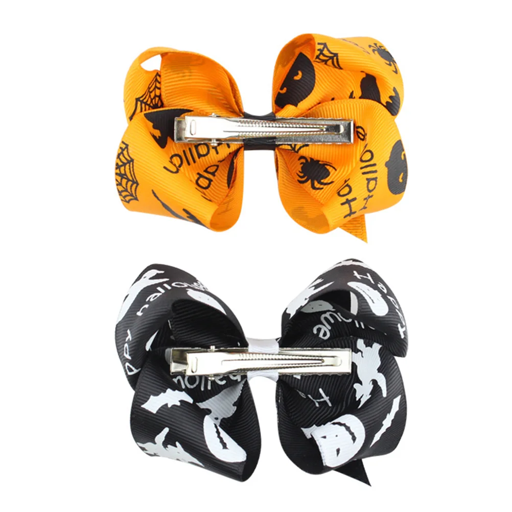 

2pcs Assorted Color Spider Pumpkin Bowknot Hair Clip Hair Pin for Kids