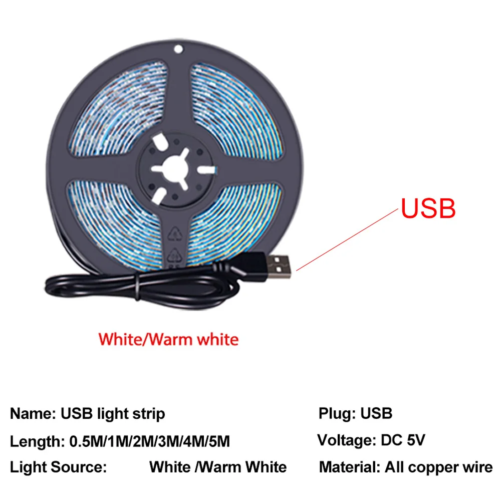 Фото 5 В USB светодиодная лента DC5V SMD2835 Гибкая водонепроницаемая светодиодная лампа Самоклеящаяся подсветка телевизора Домашнее освещение декоративная лампа №2