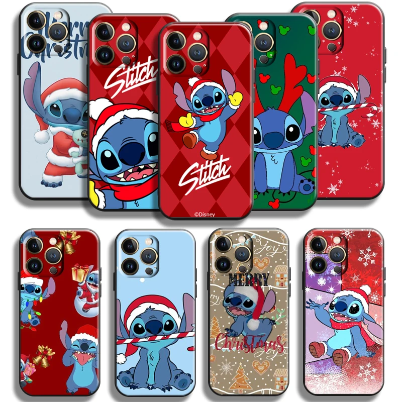 

Merry Christmas Lilo Stitch For Apple iPhone 13 12 11 Pro Mini X XR XS Max SE 6 6S 7 8 Plus Phone Case Liquid Silicon Soft