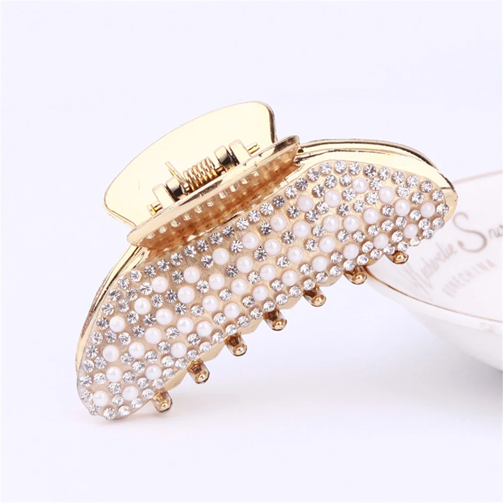 1Pcs Luxury Rhinestone Pearl Hair Claws for Women Girls Fashion Hairclips Barrettes Bun Styling Tool Accessories Headwear - купить по
