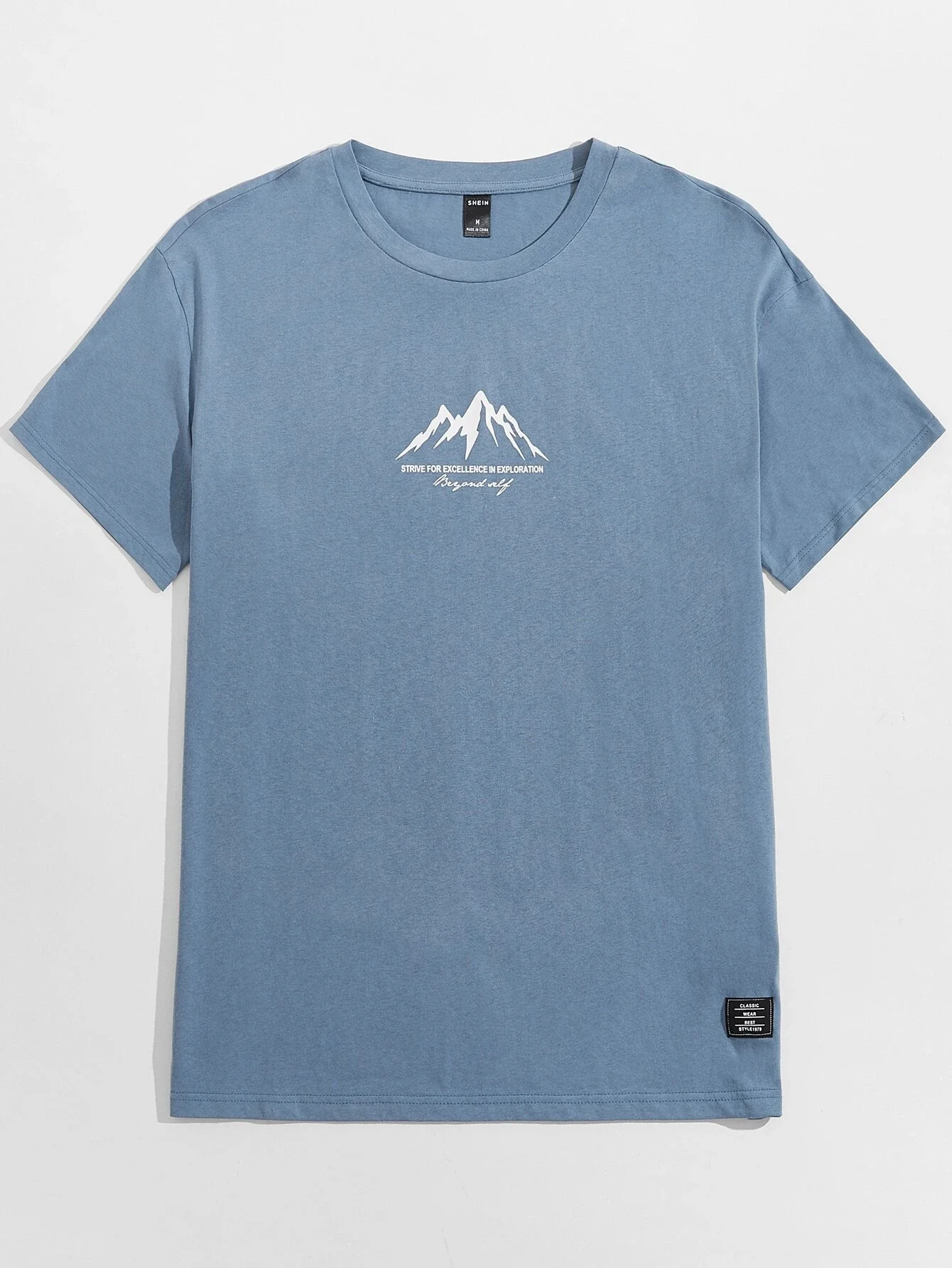 

Men Mountain And Slogan Graphic Patch Detail Tee