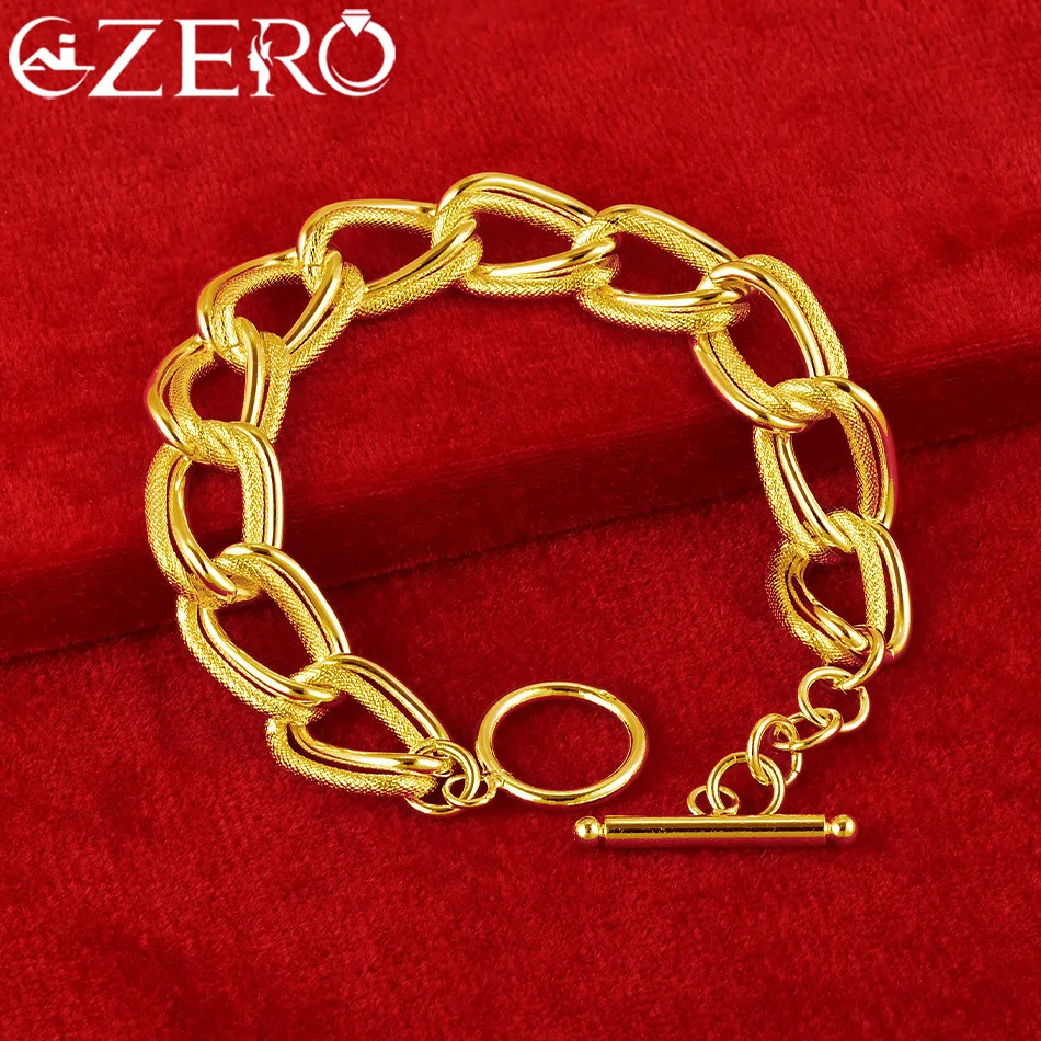 

ALIZERO 24K Gold Frosting Smooth Ring Bracelet Chain For Women Man Fashion Wedding Party Charm Jewelry Gifts