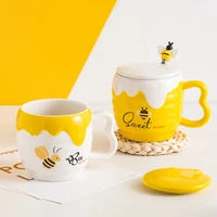 450ml creative new cute honey pot personality ceramic mug with lid spoon home breakfast cup coffee couple cup water cup gift